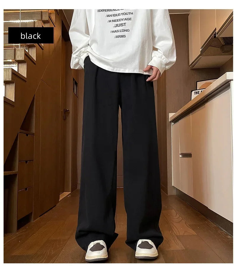 Mens Black Gray Loose Straight Wide Leg Jeans Casual Pantslue