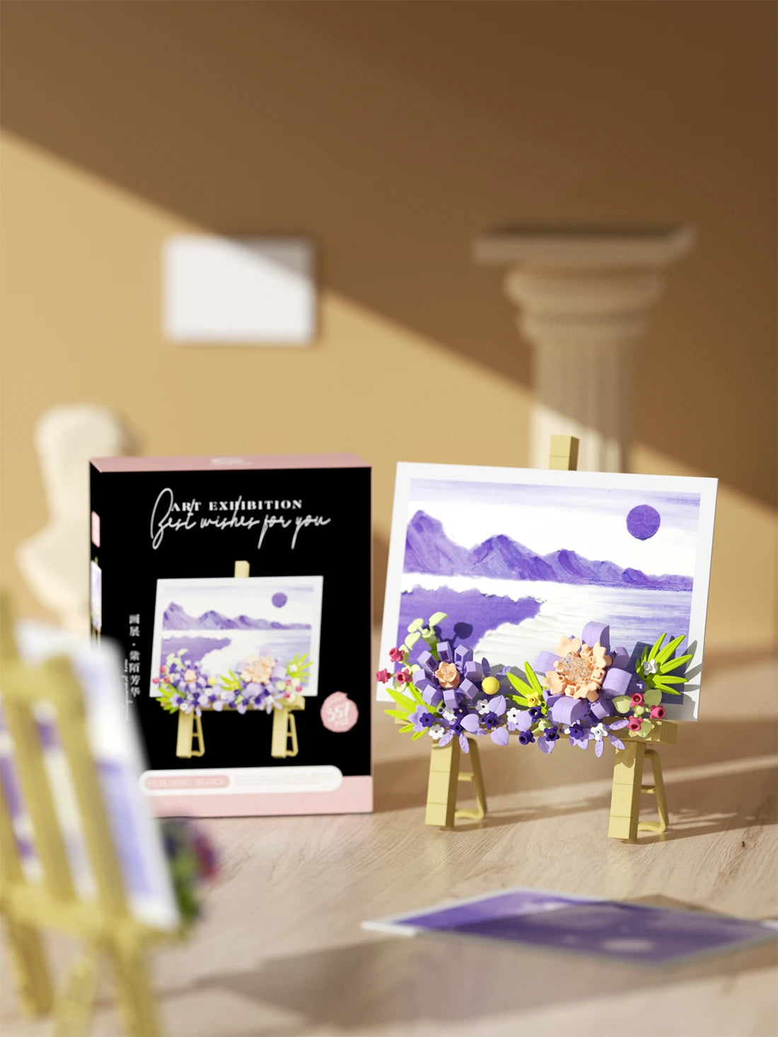 Mini Flower Painting Shelf Building Block Sets With Wooden Easel Educational Toys DIY Home Decor Mother's Day Gifts