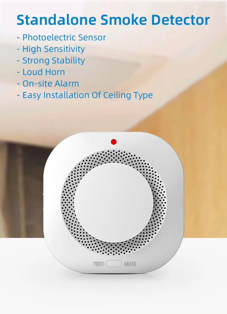 Independent Smoke Detector Sensor For Home Warehouse Security Smart Fire Alarm With Replaceable Battery