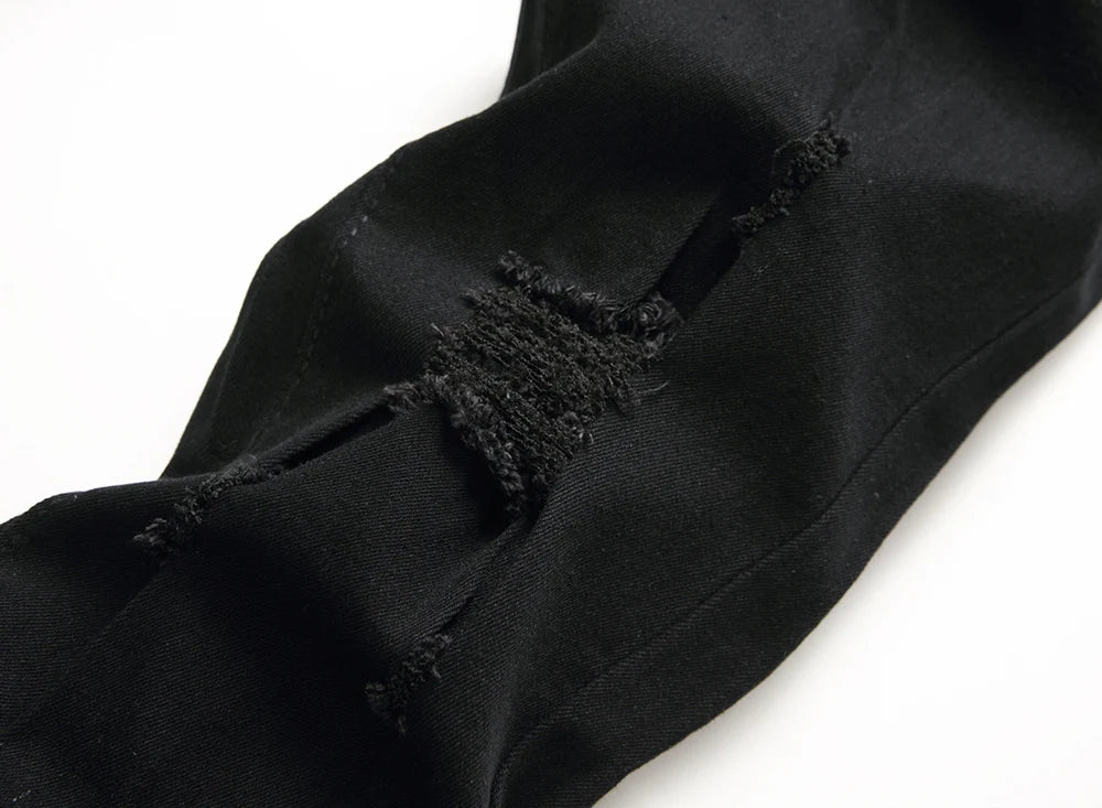 Jeans For Men Fashion Ripped Biker Skinny Denim Trousers High Street Slim Jogging Pants Homme