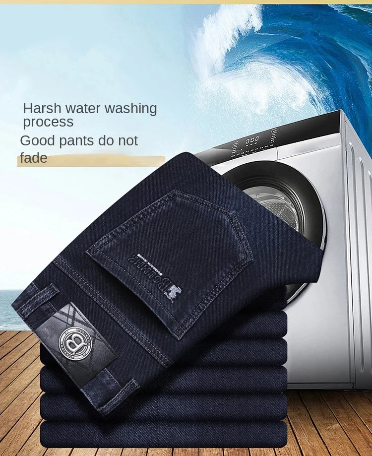 Mens Straight Leg Jeans High Quality Light Luxury Embroidered Casual Versatile Fashion Slimming Smooth Silhouette Style