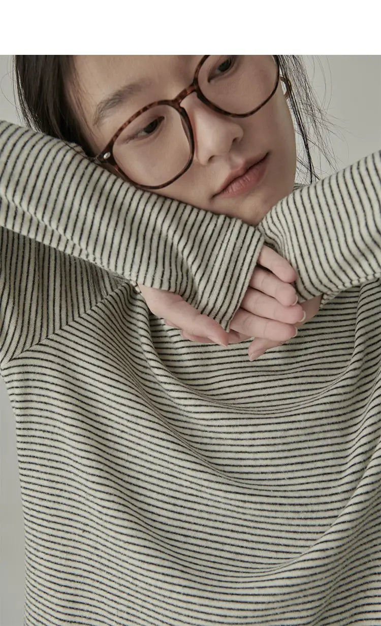 Striped T-shirts Women Spring Cozy Long Sleeved All-match Daily Elegant Classic Turtleneck Tops Hot Sales Korean Style Clothing