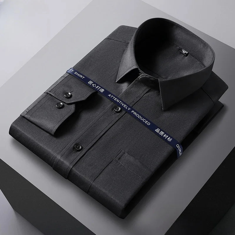 Men’s Formal Long Sleeve Solid Color Anti-Wrinkle Office Shirt with Pocket