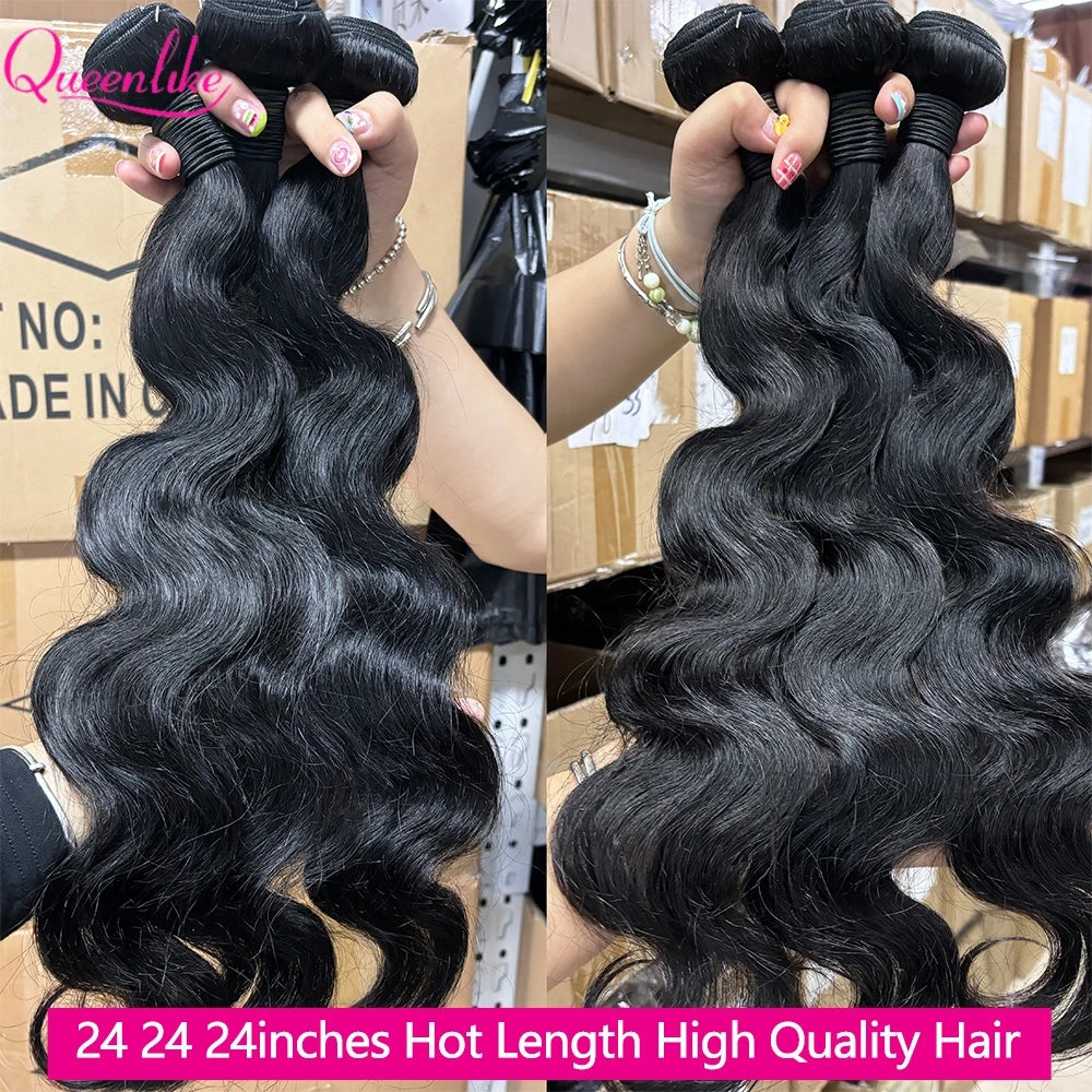 Queenlike 24 24 24 Inch Body Wave Bundles Human Hair 12A Brazilian Raw Hair Weave Bundles 1/3 PCS Human Hair Bundles Extensions - trendingshoping.com