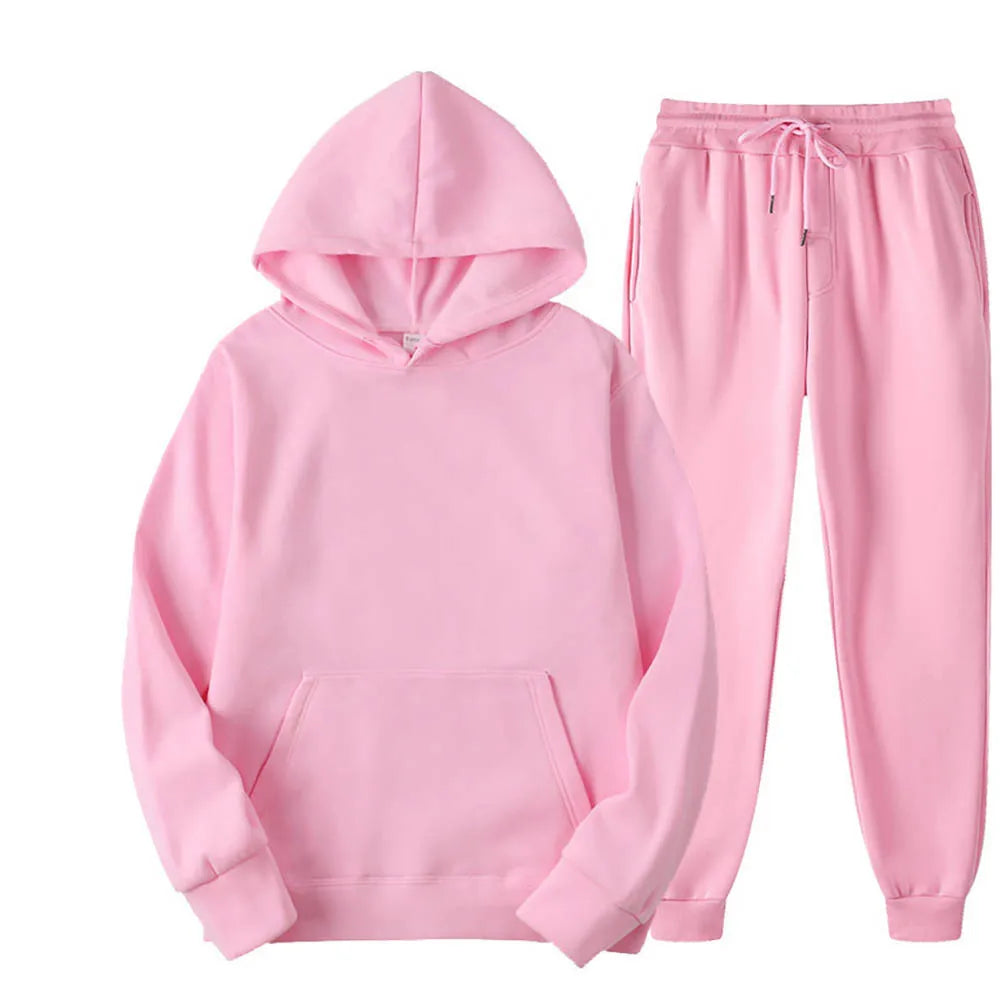 Unisex 2-Piece Tracksuit Hooded Sweatshirt and Pants Sportswear