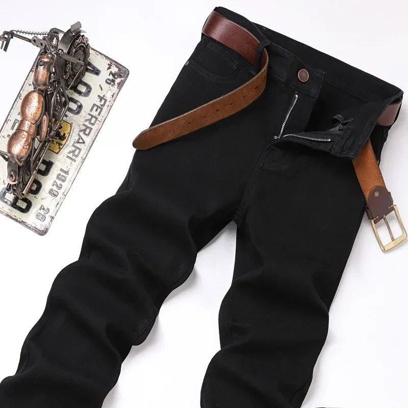 White Jeans Mens Fashion Straight Elastic Cotton Denim Pants Spring Autumn Business Casual Trousers