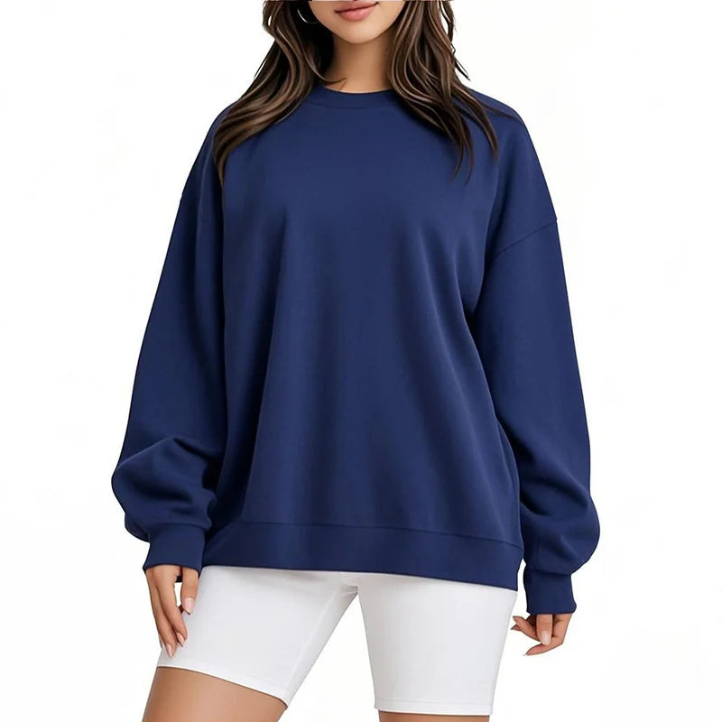 Women's Round Neck Pullover Sweatshirt - Loose Fit Long Sleeve Sports Casual Top for Spring/Autumn
