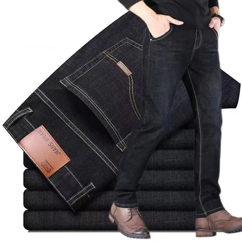 Mens Straight Stretch Denim Jeans Blue Black Casual Work Trousers
