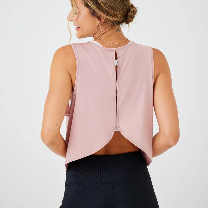 Women’s Tank Workout Top Open Back Yoga Shirt Gym Fitness Sportswear T-Shirt