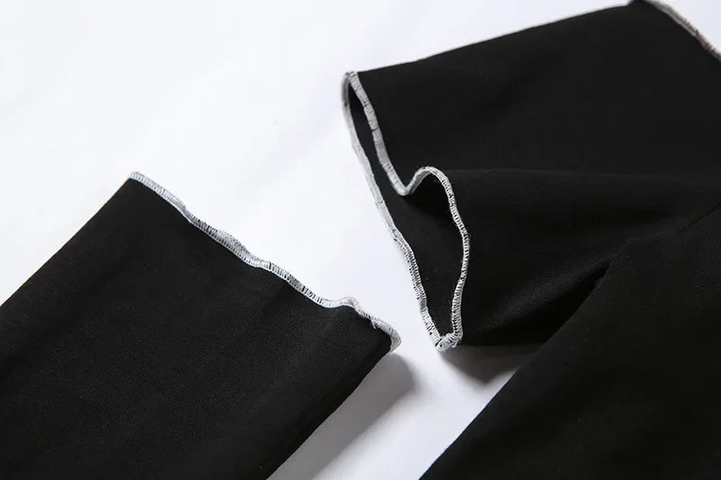 Patchwork Black T-shirts Gothic One Shoulder Sleeve Y2k Crop Tops Ruffles Hem Hip Hop Techwear Women Tees 2025