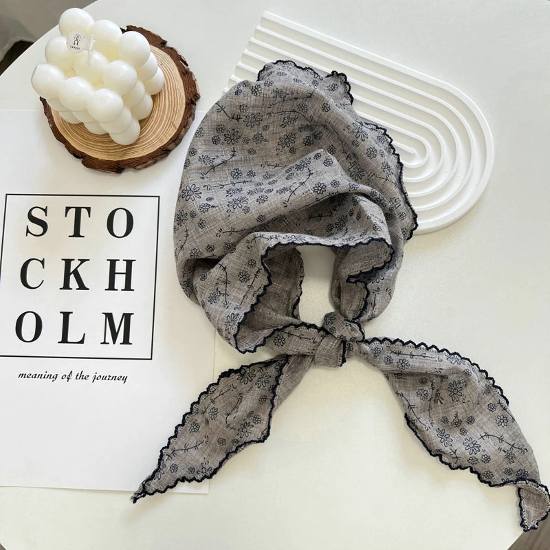 Summer Print Flower Neck Scarf Shawl Triangle Hair Head Wrap Headband Handkerchief Hair Ties Bandanas Hair Ribbon For Women