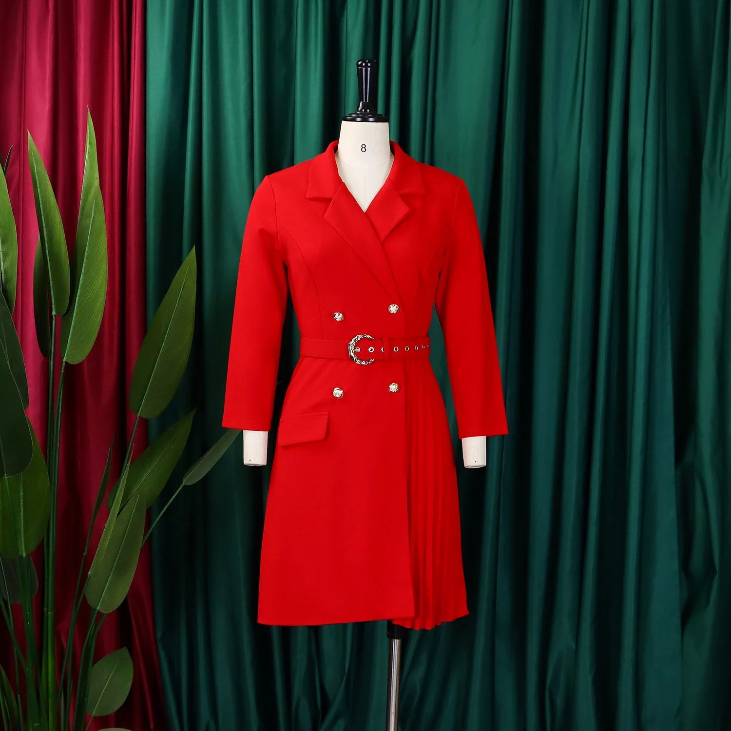 Elegant Dresses for Woman 2024 Autumn Winter New Trends Notched Collar Full Sleeve Sashes Pleated Mid Calf Solid Fashion Dress