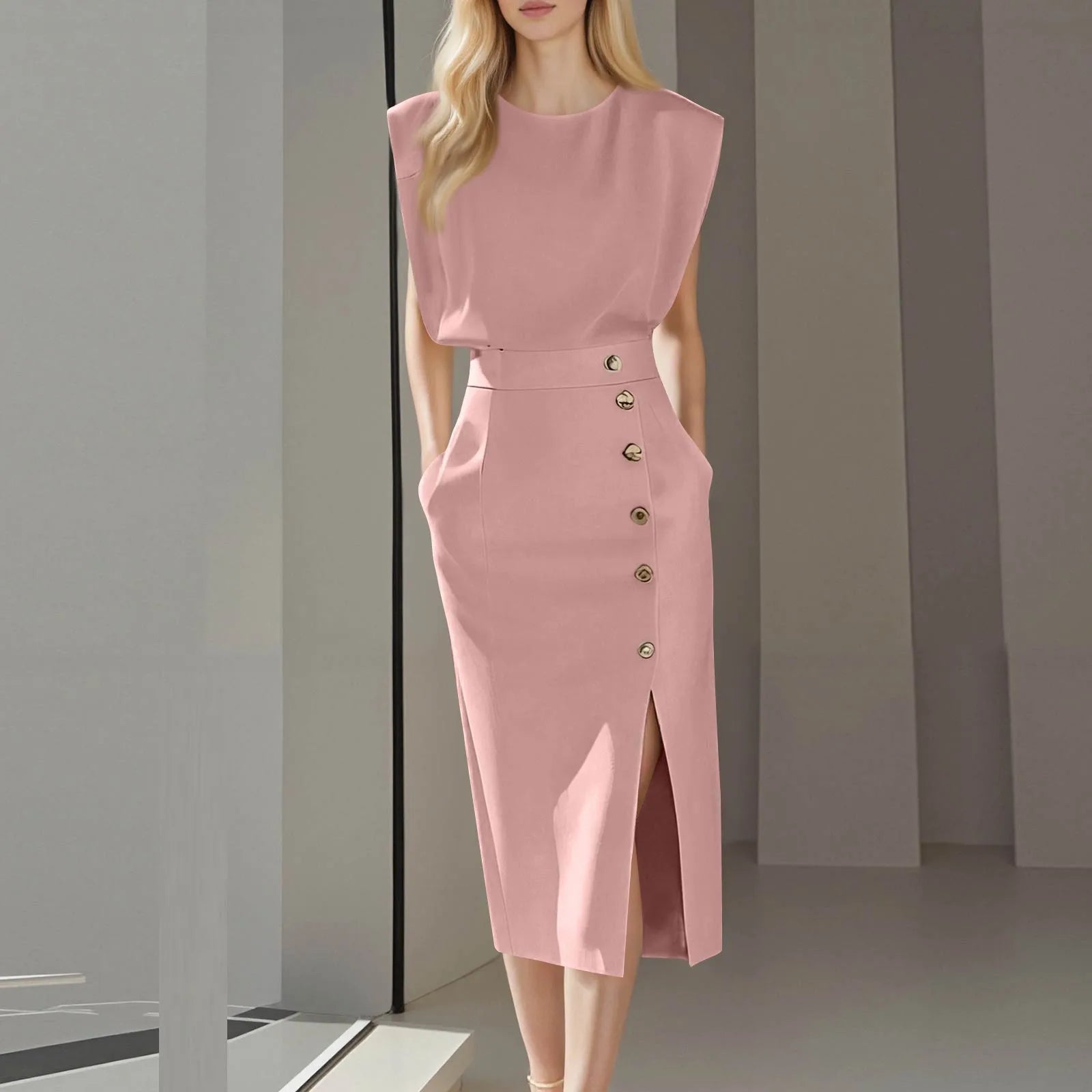 White Formal Autumn Dress for Women - Elegant Office & Evening French Style