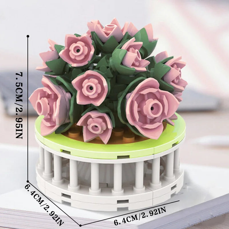 Bouquet Moc Block Flower Succulents Bonsai Potted Building Blocks Romantic Kit Assembly Bricks Toys For Kids Girl Christmas Gift - trendingshoping.com