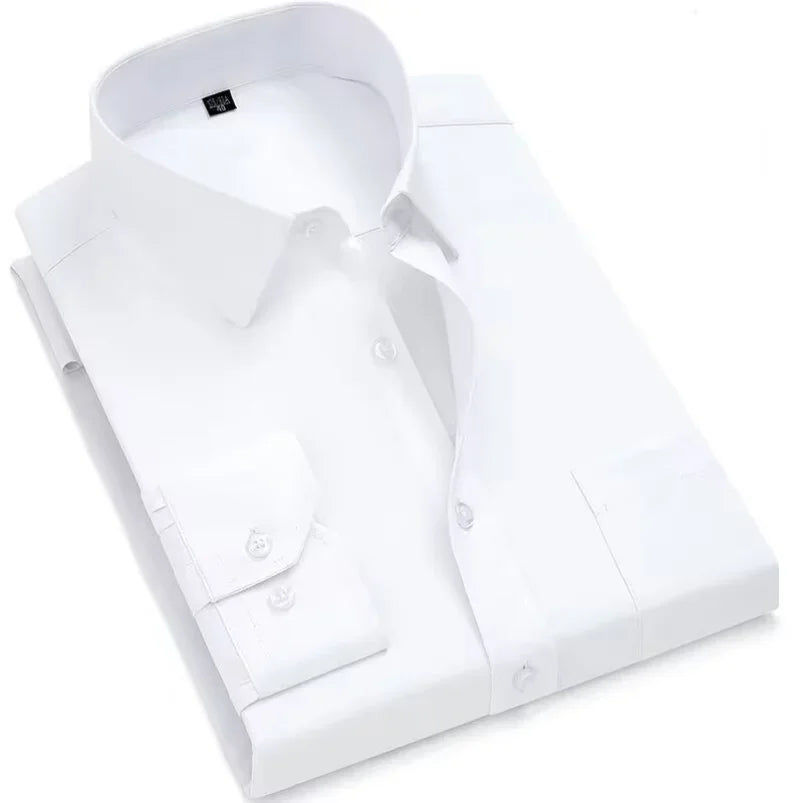 Men’s Long Sleeve Cotton Shirt Slim Fit Spring Autumn Casual Solid Color