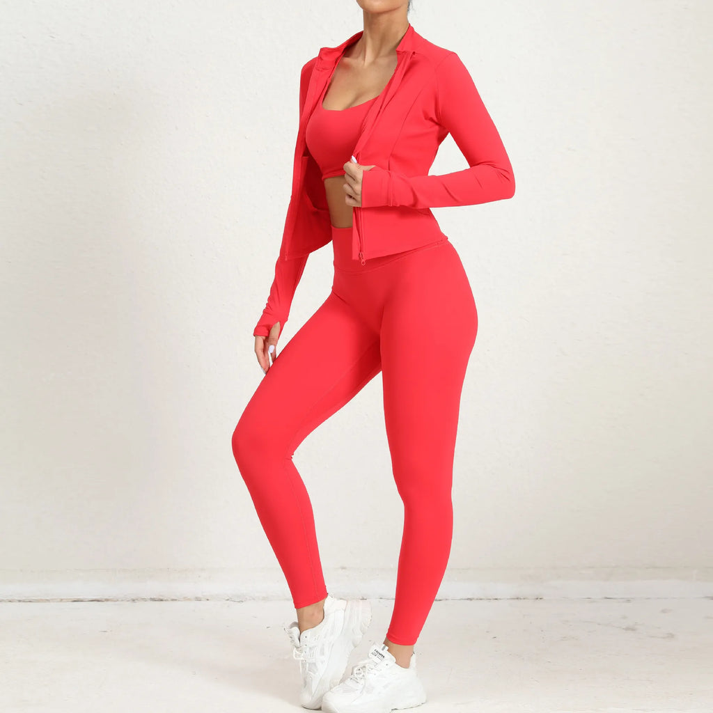 Women’s 2-Piece Yoga Gym Set - Zip-Up Sports Jacket & High-Waist Leggings