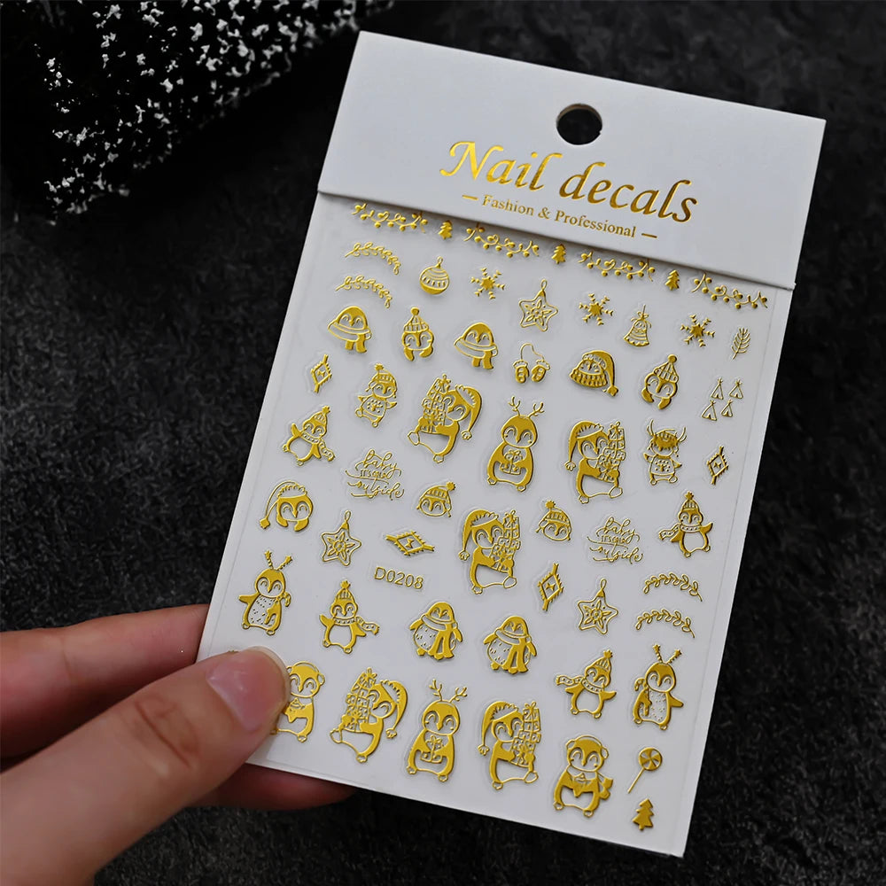 Christmas Santa Claus Elk Nail Art Stickers Snowman/Snowflake Cartoon Sliders