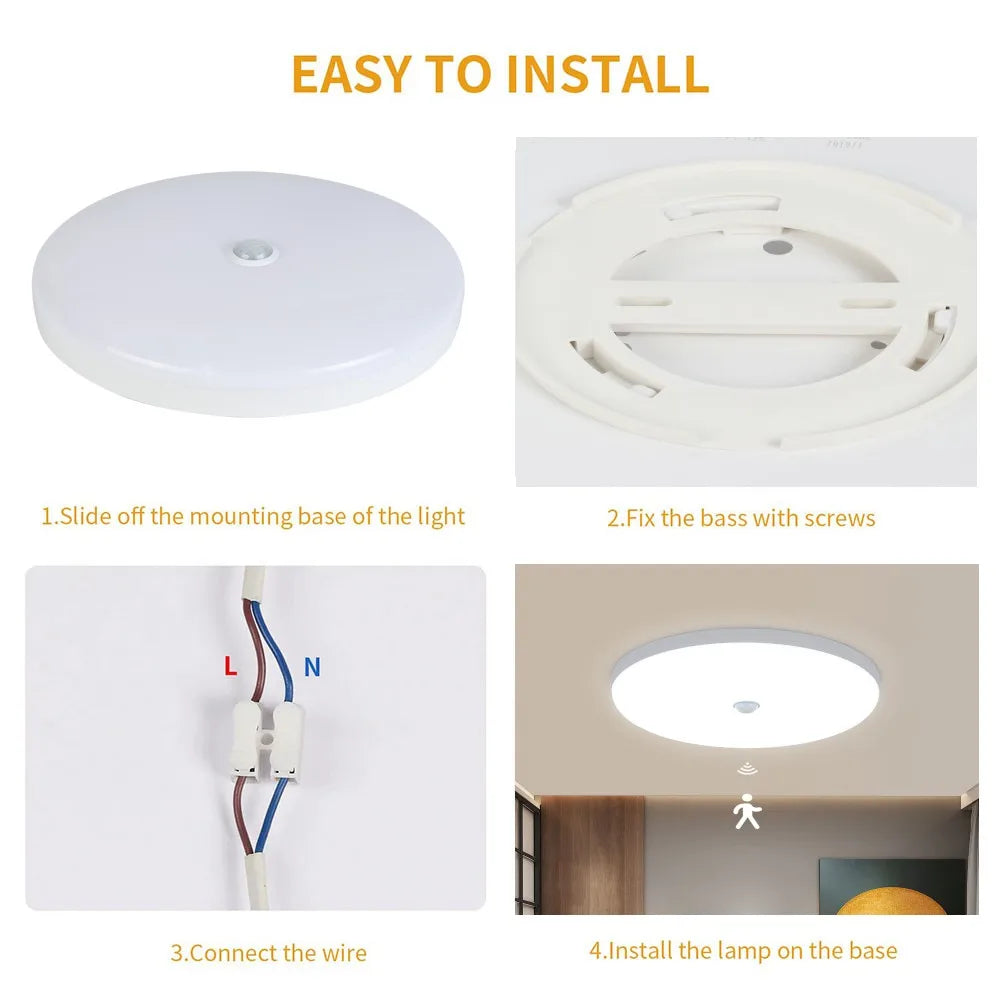 Smart Home LED Ceiling Light With PIR Motion Sensor 20W 30W AC Indoor Lamp For Room Hallway Corridor