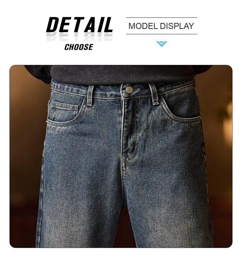 Mens Blue Elastic Waist Jeans Relaxed Fit With Zipper Button