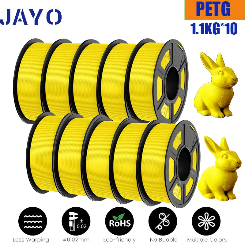 JAYO petg Filament 3d PETG 1.75mm 10Rolls Neatly Wound Toughness no bubbles 3D Printer Filament for FDM Muticolor 1.1KG /roll - trendingshoping.com
