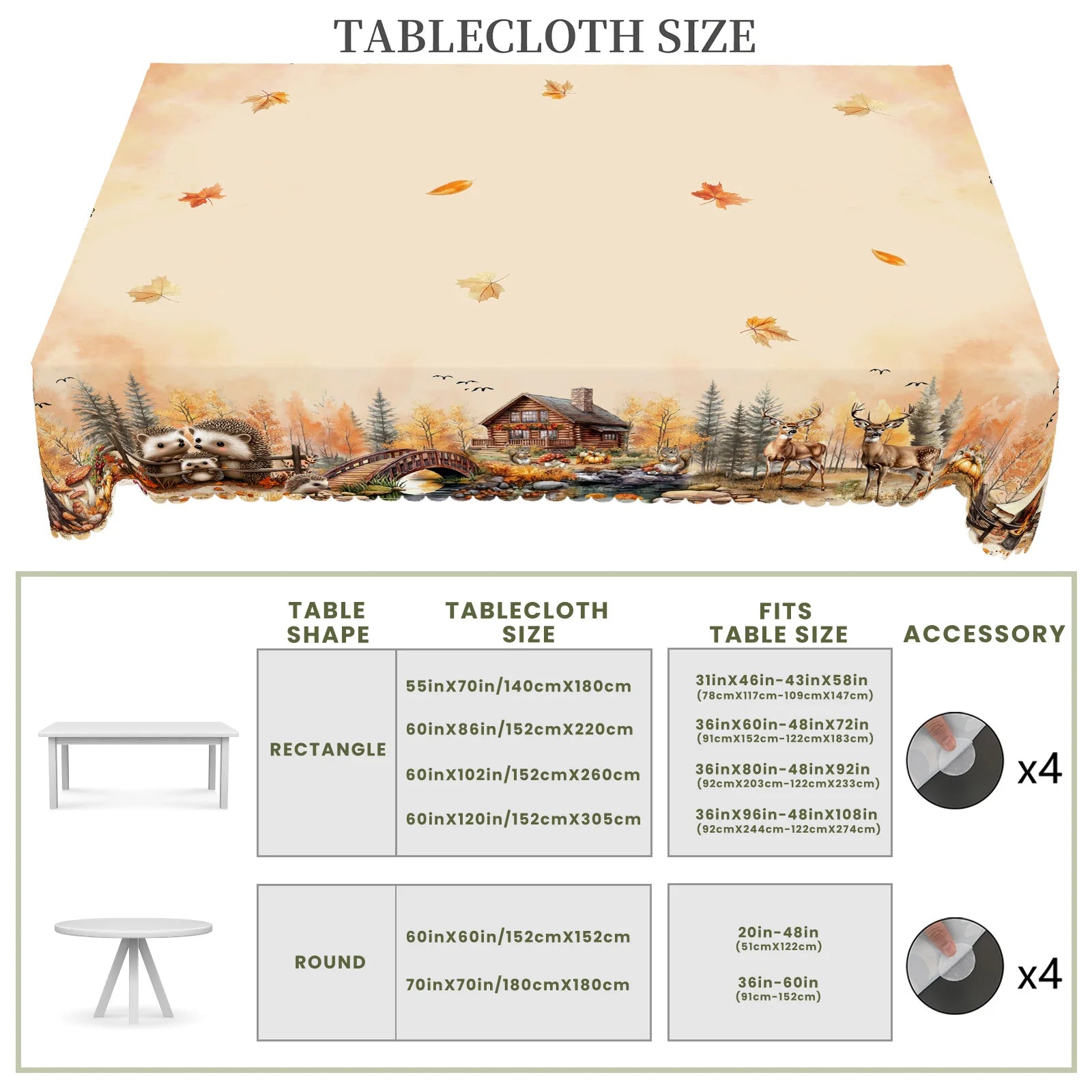 1 Piece of Autum Farmhouse Scenery Round and Rectangular Tablecloths, Various Sizes, Decorative Tablecloths with Cute Animals and Pumpkin Print Patterns, Thanksgiving Party Courtyard Tablecloths for Home Kitchen, Tablecloths