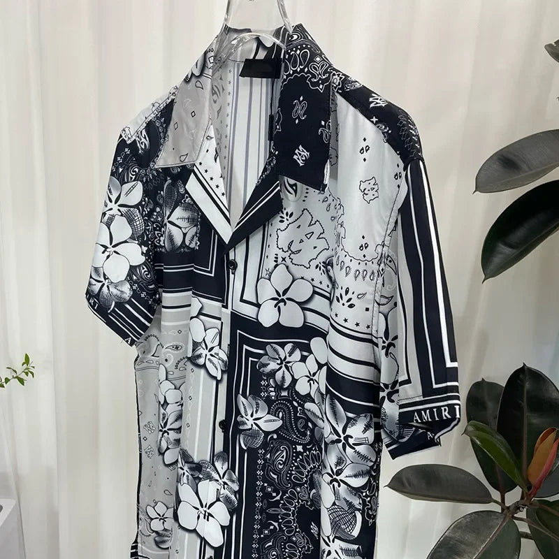 Men's Luxury Paisley Floral Shirt - Short Sleeve Digital Print Casual Top