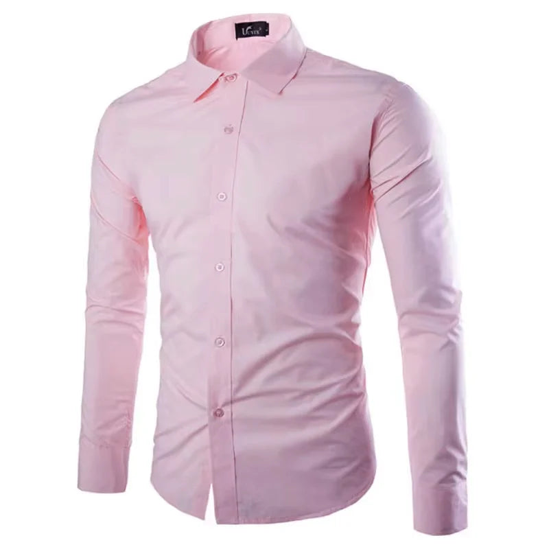 Men’s Solid Color Long Sleeve Casual Shirt Candy Color Fashion Shirt