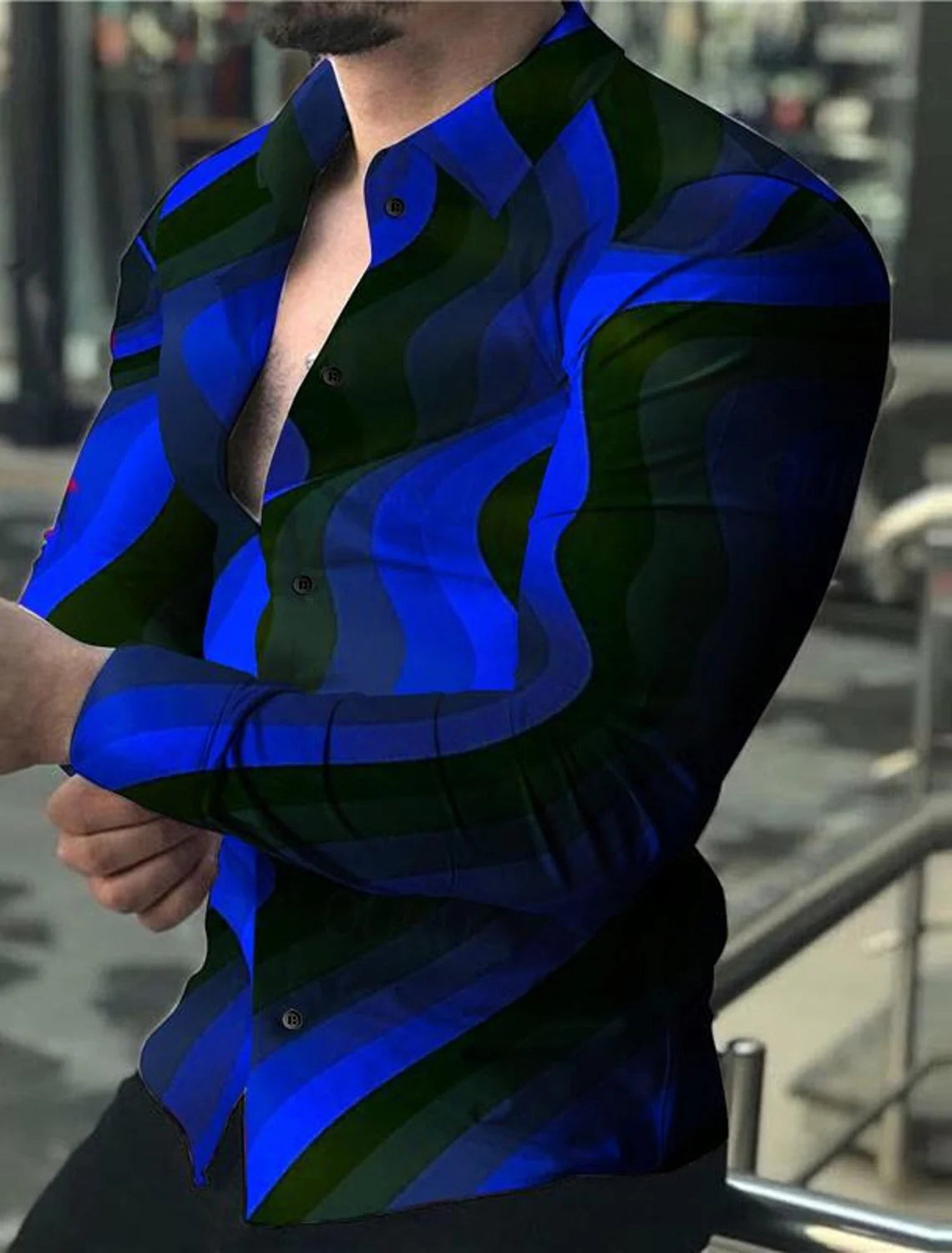 Men's Long Sleeve Shirt – Autumn & Winter Daily Tops, 3D Print Simple Lines, Fashion All-Match Shirt