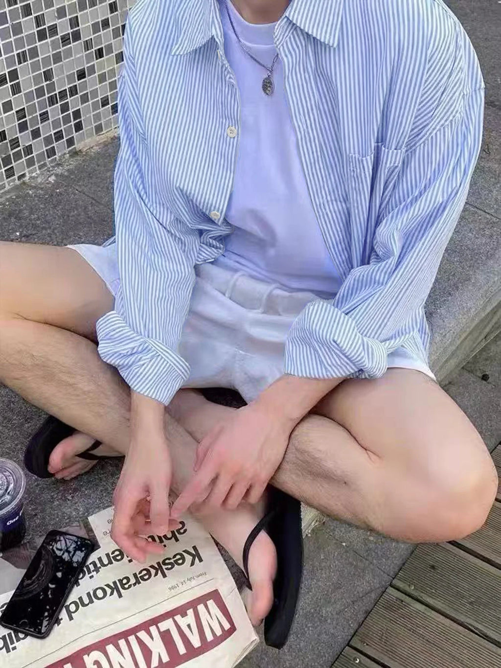 Men's Slim Fit Striped Long-Sleeve Shirt - Korean Style Casual Button-Down