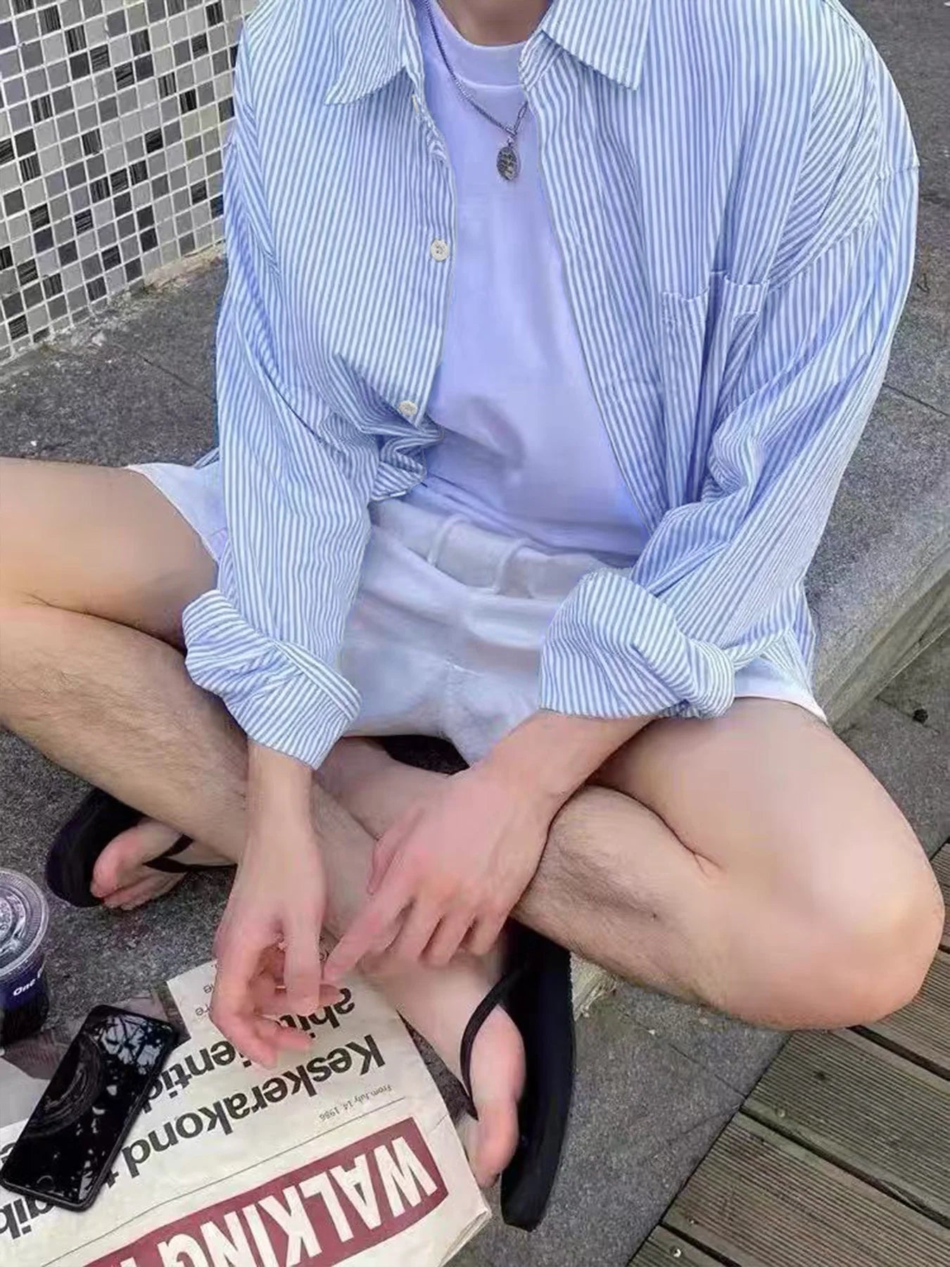 Men's Slim Fit Striped Long-Sleeve Shirt - Korean Style Casual Button-Down