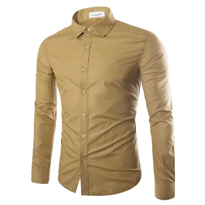 Men’s Solid Color Long Sleeve Casual Shirt Candy Color Fashion Shirt