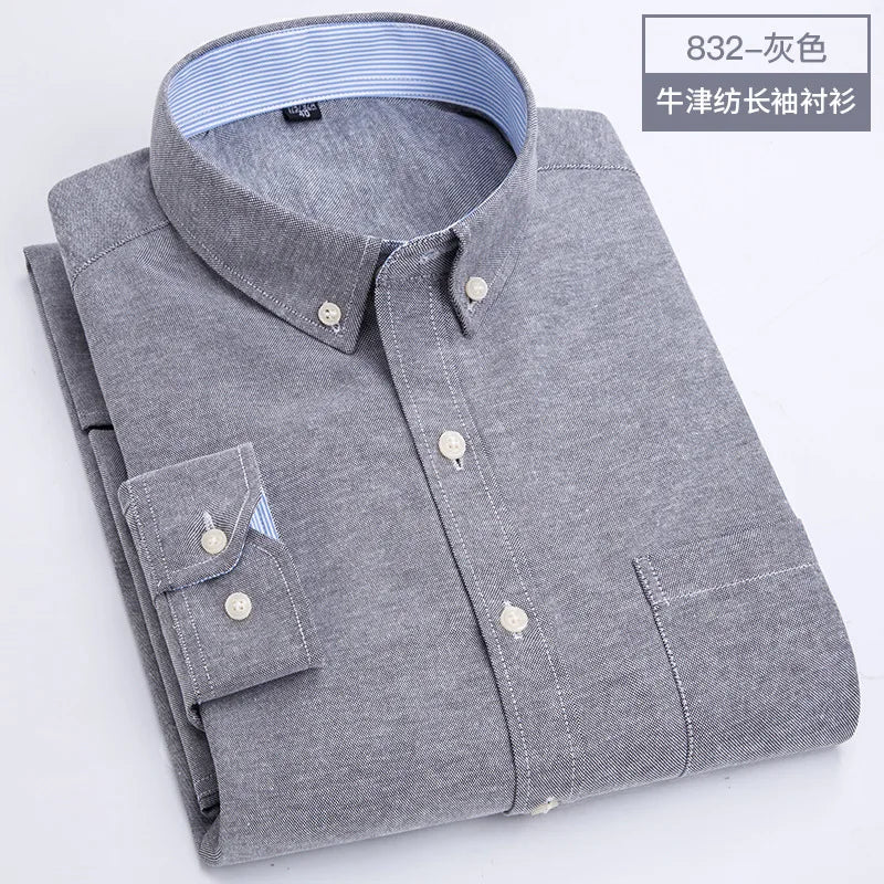 Men's Long Sleeve Oxford Shirt – Slim Fit, Soft & Comfortable, Casual Work Shirt for Spring, Summer, Autumn & Winter, No Iron