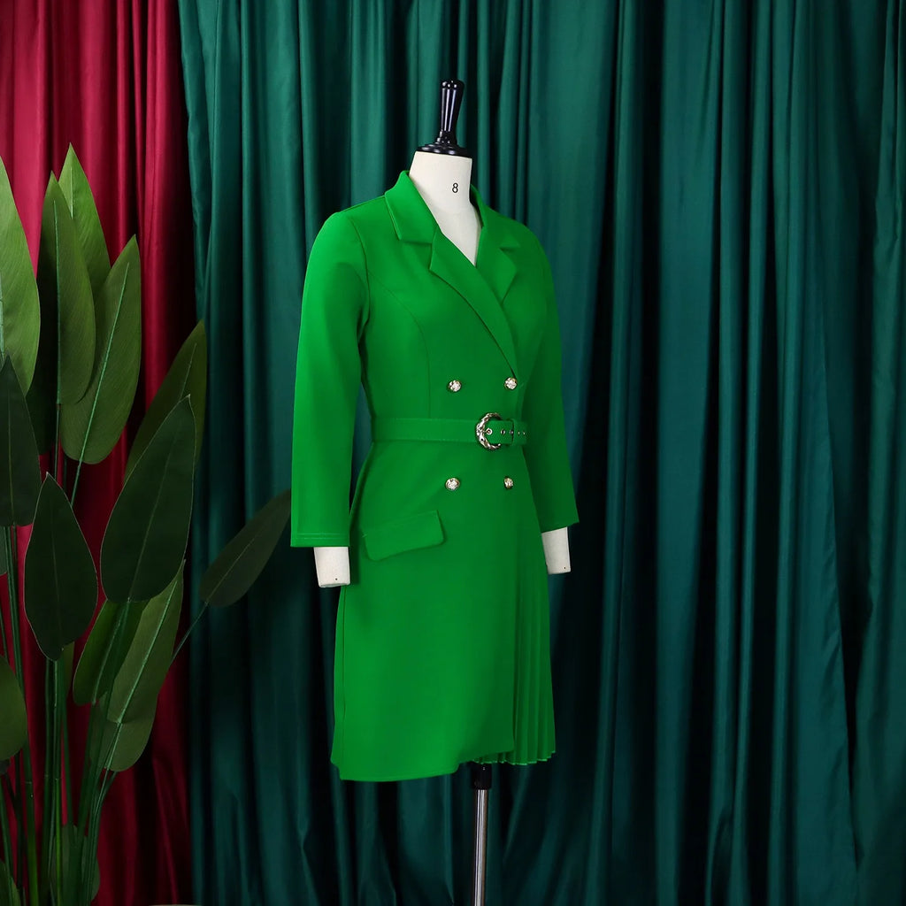 Elegant Dresses for Woman 2024 Autumn Winter New Trends Notched Collar Full Sleeve Sashes Pleated Mid Calf Solid Fashion Dress