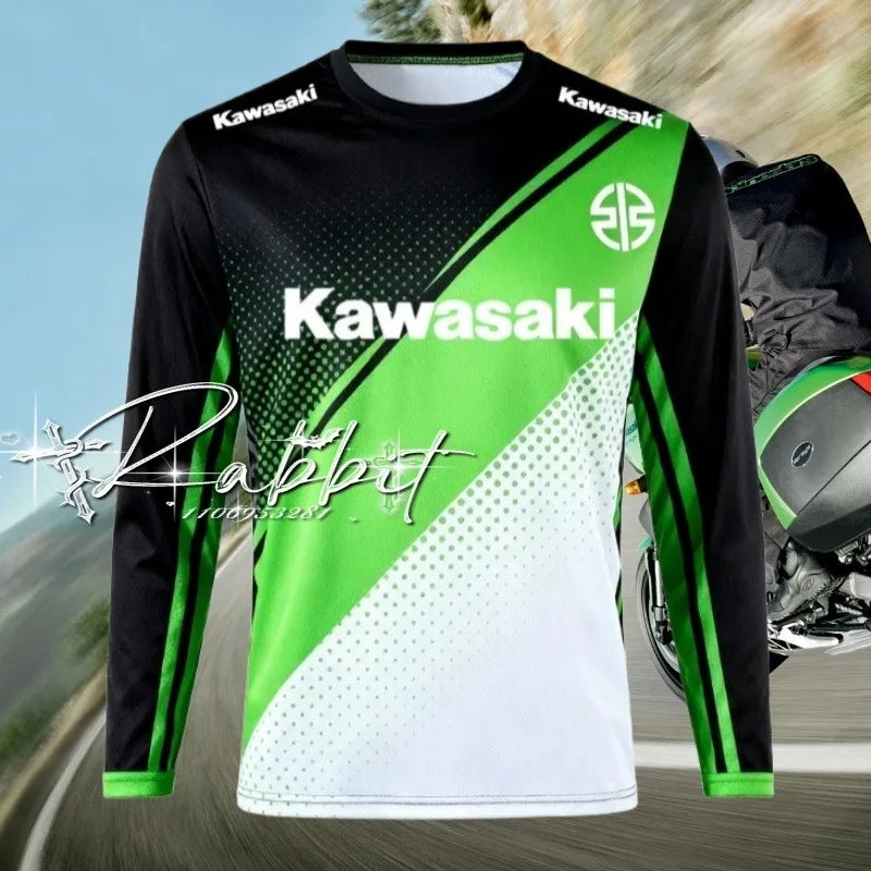25 26 New Kawasaki Racing Team Motorcycle Off Road Long Sleeve Shirt Mens Outdoor Sports Cycling T Shirt