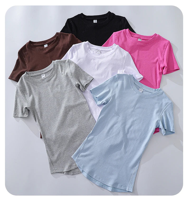 Women’s Slim-Fit Yoga T-Shirt - Short Sleeve Seamless Top for Pilates & Gym