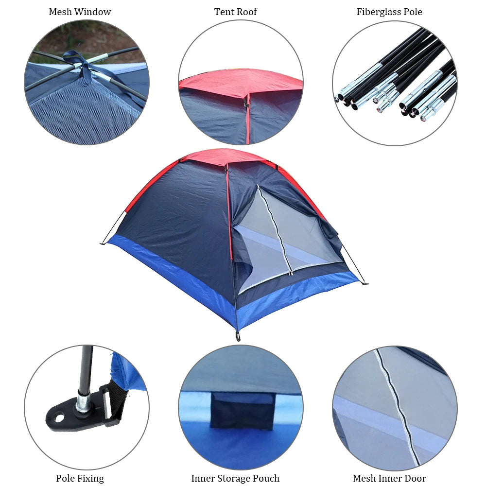 2 People Outdoor Travel Camping Single Layer Tent with Bag for Outdoor Camping Traveling for Summer Spring Autumn 3 Seasons