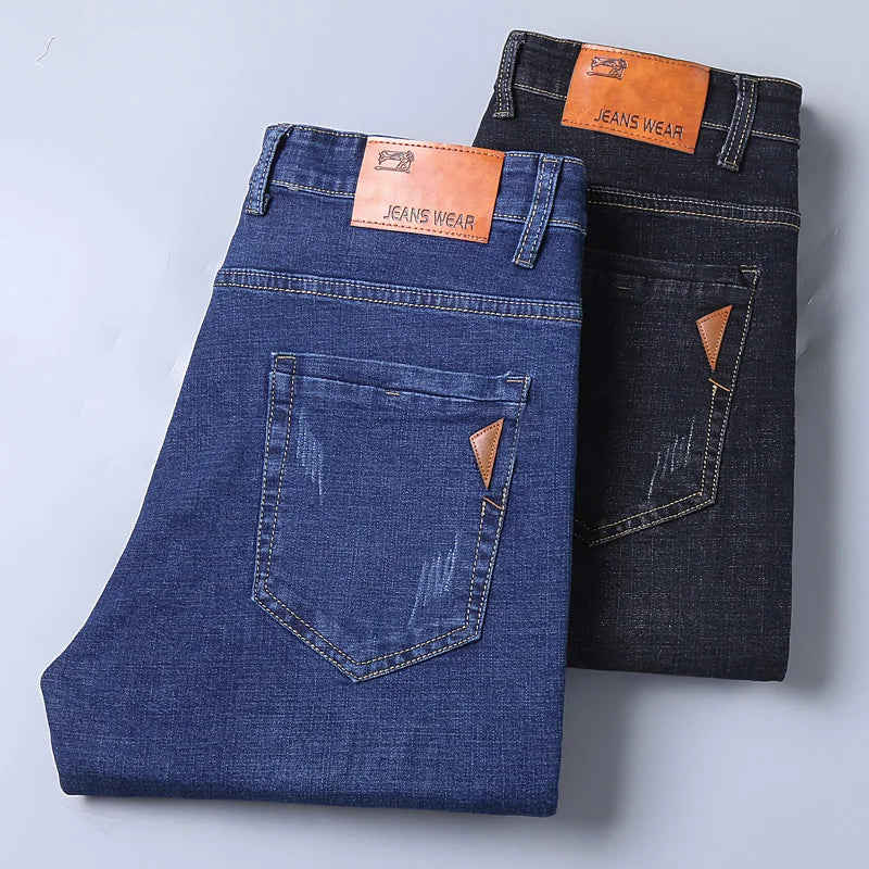 Men Fashion Straight Jeans 2024 New Stretch Slim Fit Comfortable Soft Business Denim Trousers Male Brand Clothing
