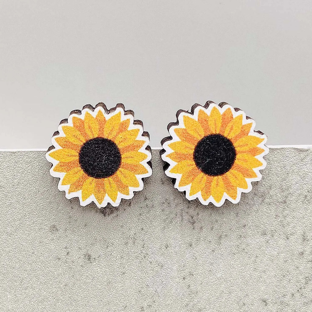 New Autumn Thanksgiving Ear Studs Maple Leaf  Pumpkin Turkey Sunflowe Dwarf Wooden Earrings Jewelry Thanksgiving Festival Gift