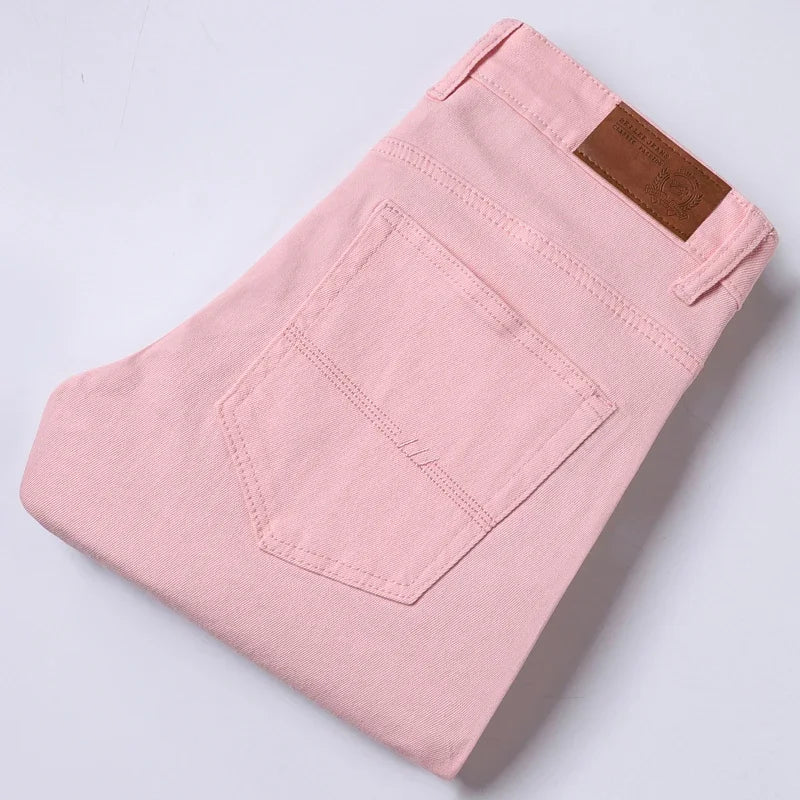 White Jeans Mens Fashion Straight Elastic Cotton Denim Pants Spring Autumn Business Casual Trousers
