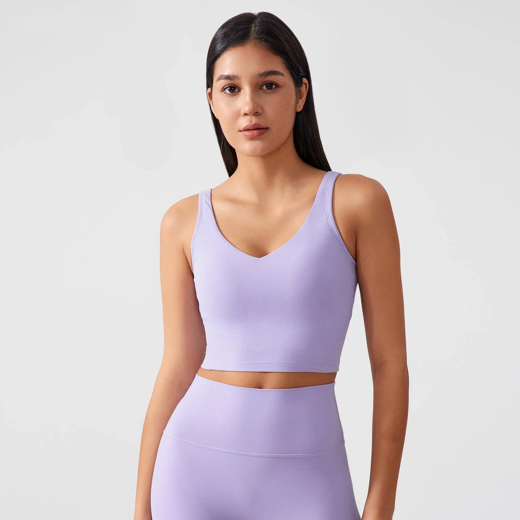 Women’s Sports Bra Yoga Top with Fixed Chest Pad Gym Vest U-Shaped Back Fitness Crop Top