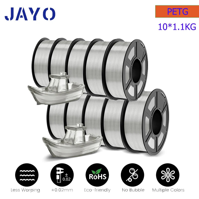 JAYO petg Filament 3d PETG 1.75mm 10Rolls Neatly Wound Toughness no bubbles 3D Printer Filament for FDM Muticolor 1.1KG /roll - trendingshoping.com