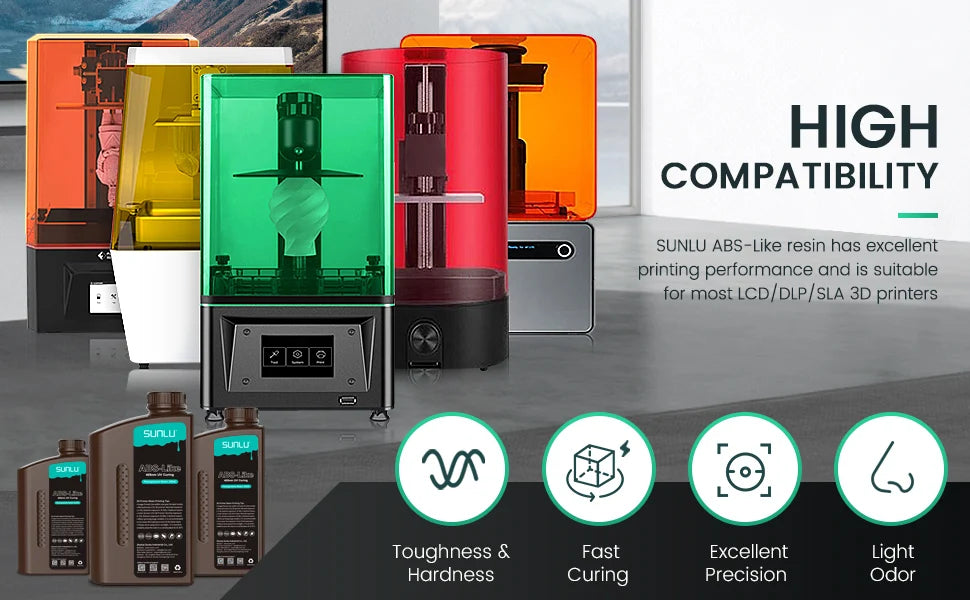 SUNLU ABS-Like 3D Printer Resin – 405nm Rapid UV-Curing, Water Washable, 1000g Bottle