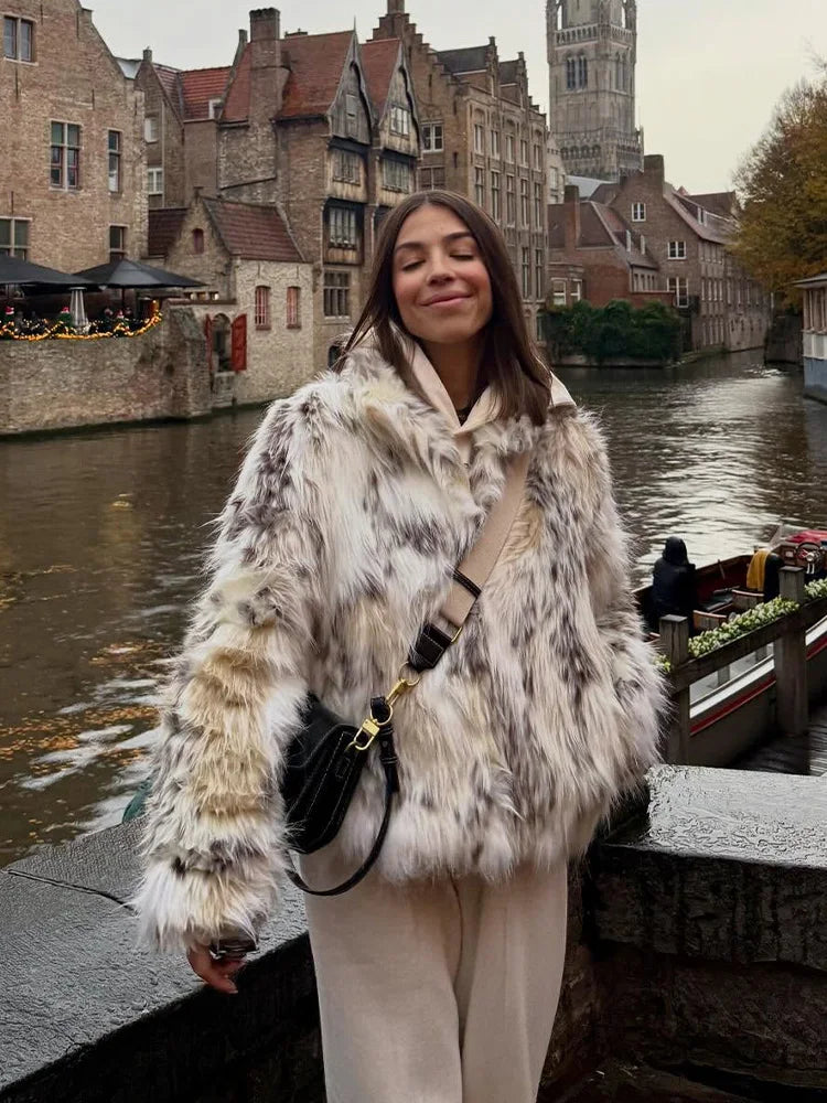 Women’s Winter Faux Fur Jacket – High Collar Long Sleeve Warm Elegant Street Style Outerwear