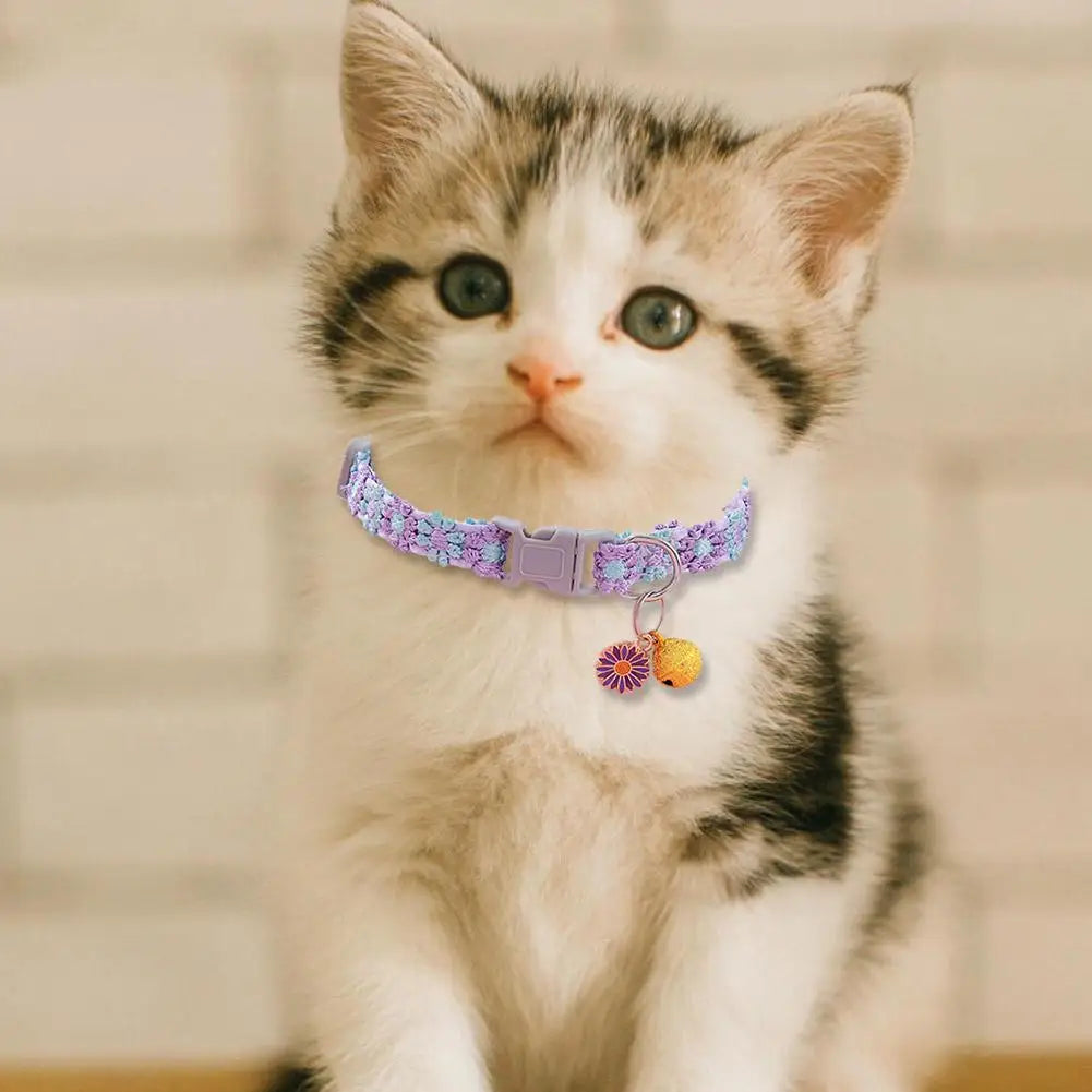 Pet Collar with Bell Adjustable Cartoon Print for Dogs Cats