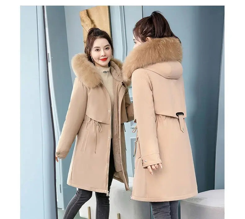 2023 Oversized 6XL Female Parka Winter New Loose Wool Liner Jacket Women's Thick Hooded Coat Ladies Warm Padded Long Snow Parkas - trendingshoping.com