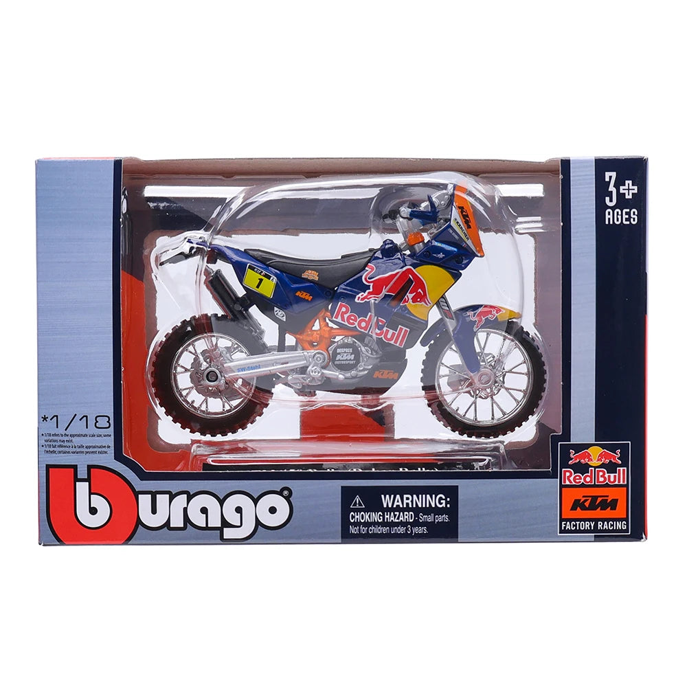 Bburago 1 18 Scale Red Bull KTM 450 Rally 2018 Alloy Die Cast Motorcycle Model Licensed Collectible