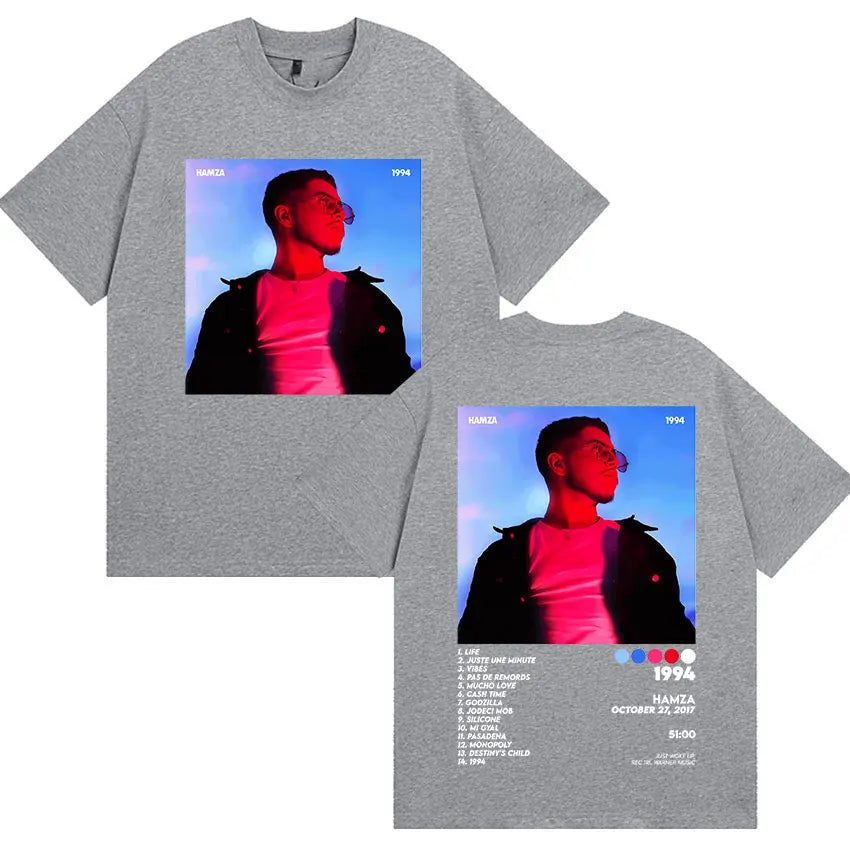Rapper HAMZA 1994 Tour New Album Merch T Shirts Men's Clothing Rock Hip Hop Gothic T Shirt Vintage Oversized 100% Cotton T-shirt