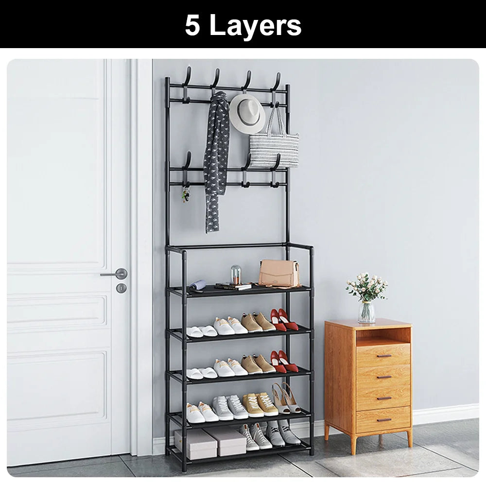 Shoe Hat Rack Clothes Hanger Multi-Layer Shoe Rack Doorway Organizer Floor-Standing Storage Rack