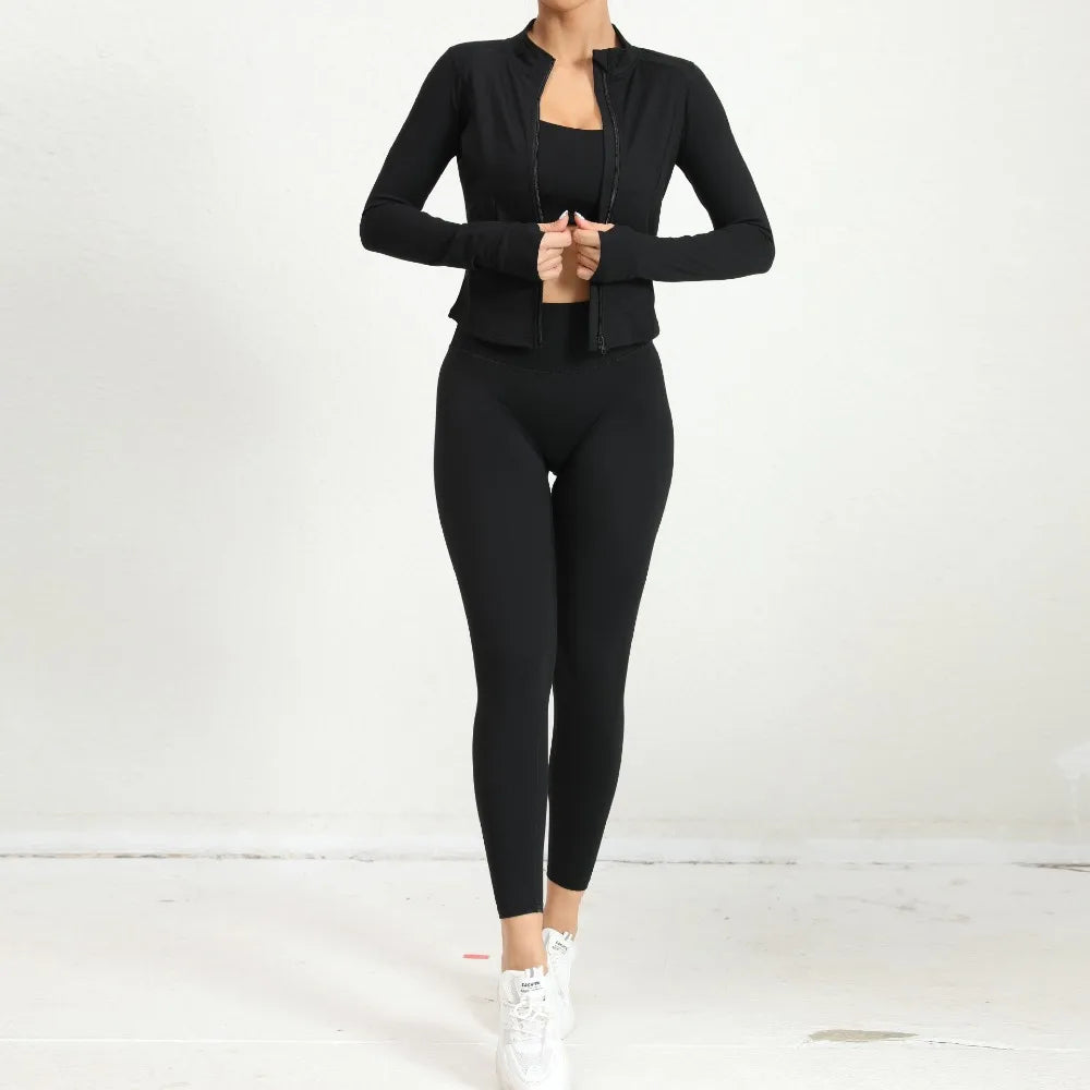 Women’s 2-Piece Yoga Gym Set - Zip-Up Sports Jacket & High-Waist Leggings