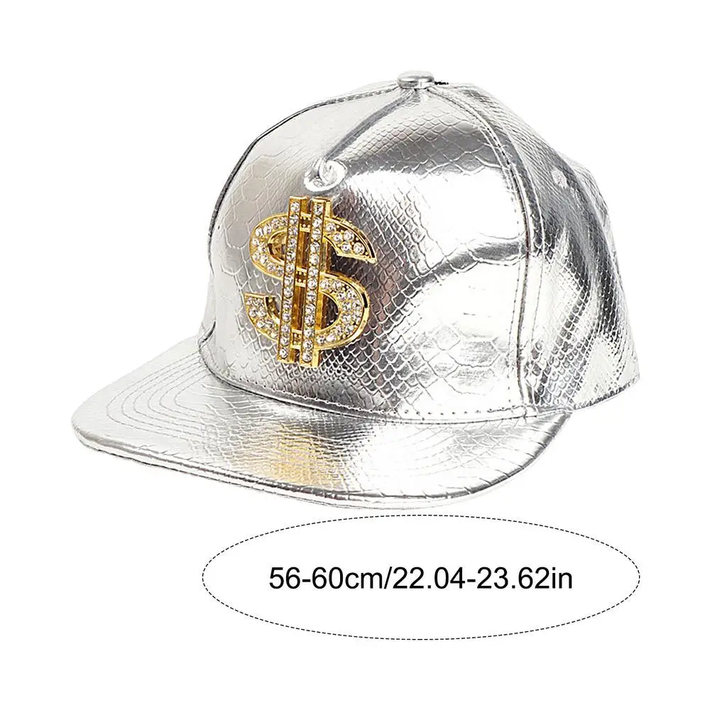 Crocodile Hip Hop Cap – Gold Dollar Sign Flat Brim Fitted Hat for Youth